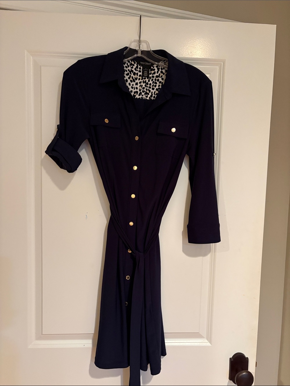 White House Black Market Navy Shirt Dress with Gold Buttons